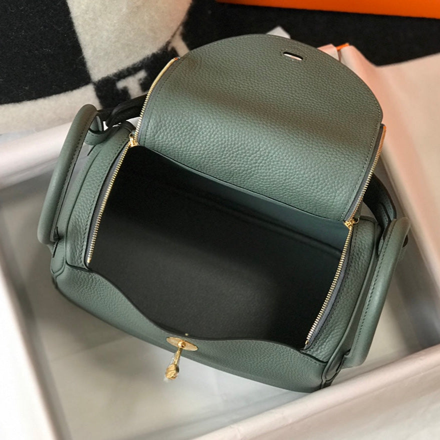 HM LINDY 30 BAG IN DARK GREEN CALFSKIN GOLD HARDWARE