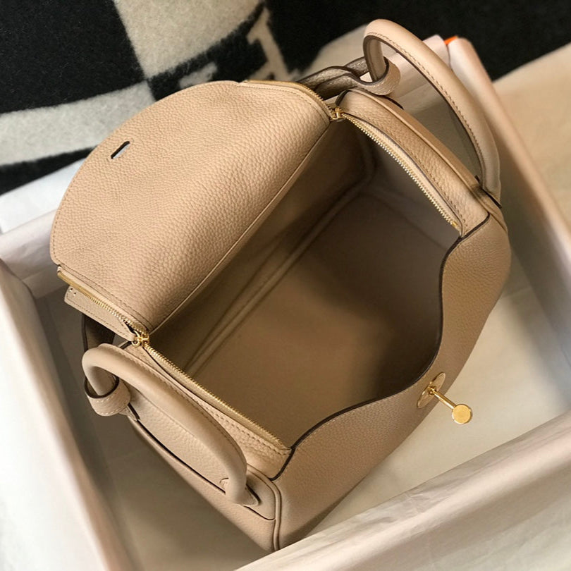 HM LINDY 30 BAG IN TAN BROWN CALFSKIN GOLD HARDWARE