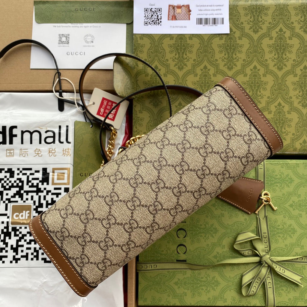 GG PADLOCK MEDIUM 26 SHOULDER BAG BEIGE CANVAS AND BROWN CALFSKIN