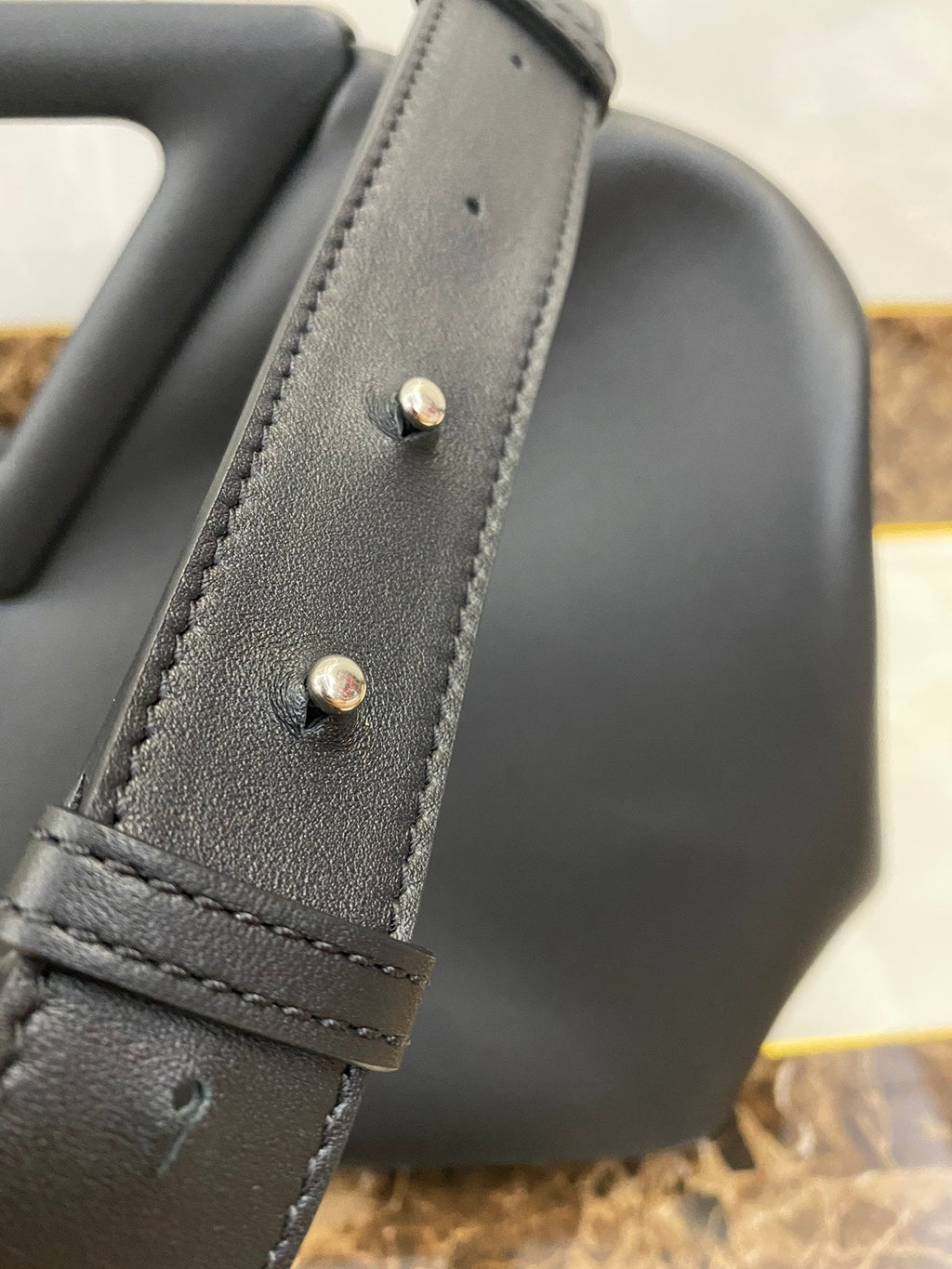 TRIANGLE HANDLE BAG 31 IN BLACK LAMBSKIN