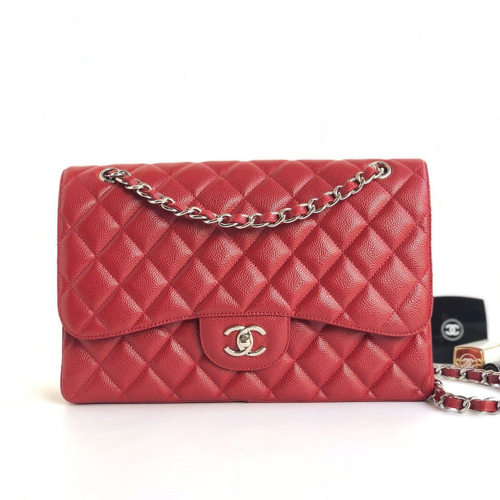 FLAP BAG JUMBO 30CM RED CAVIAR SILVER HARDWARE