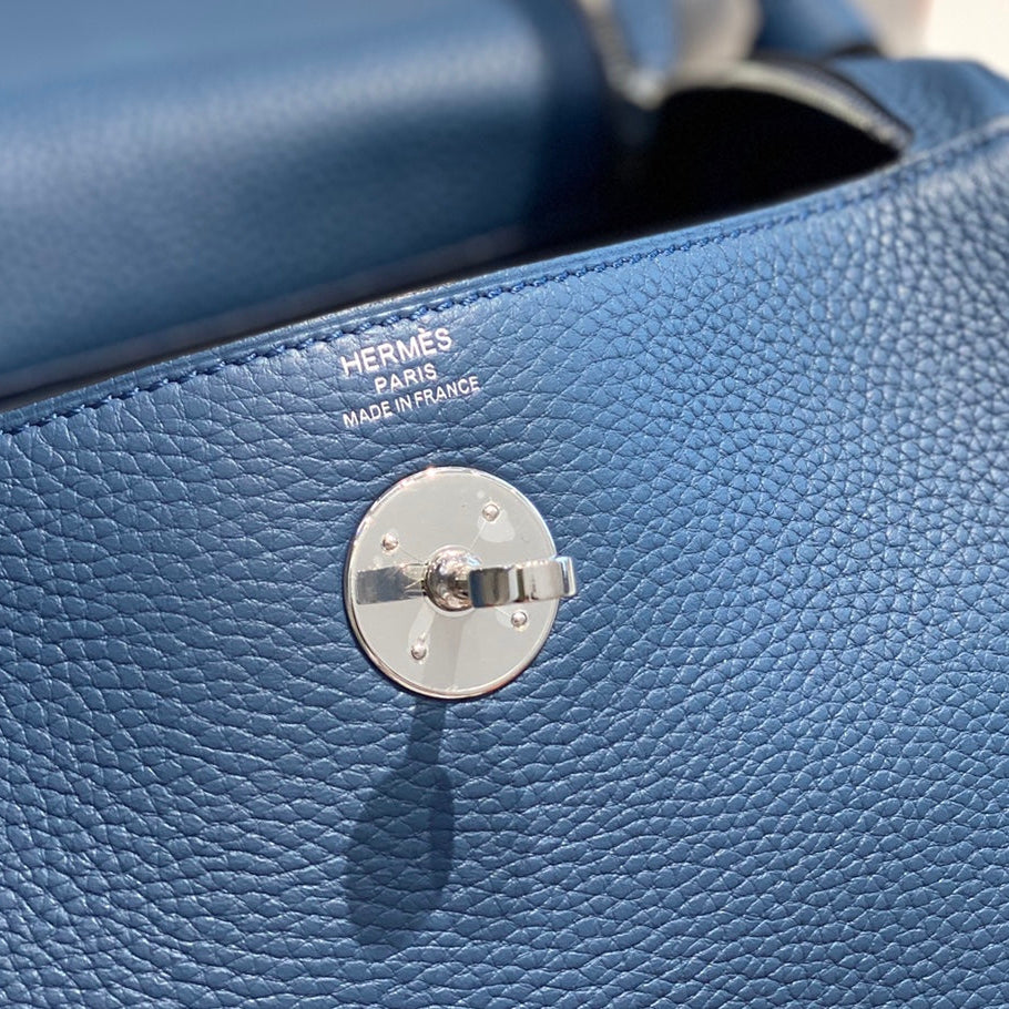 HM LINDY 30 BAG IN LYNCH BLUE CALFSKIN SILVER HARDWARE