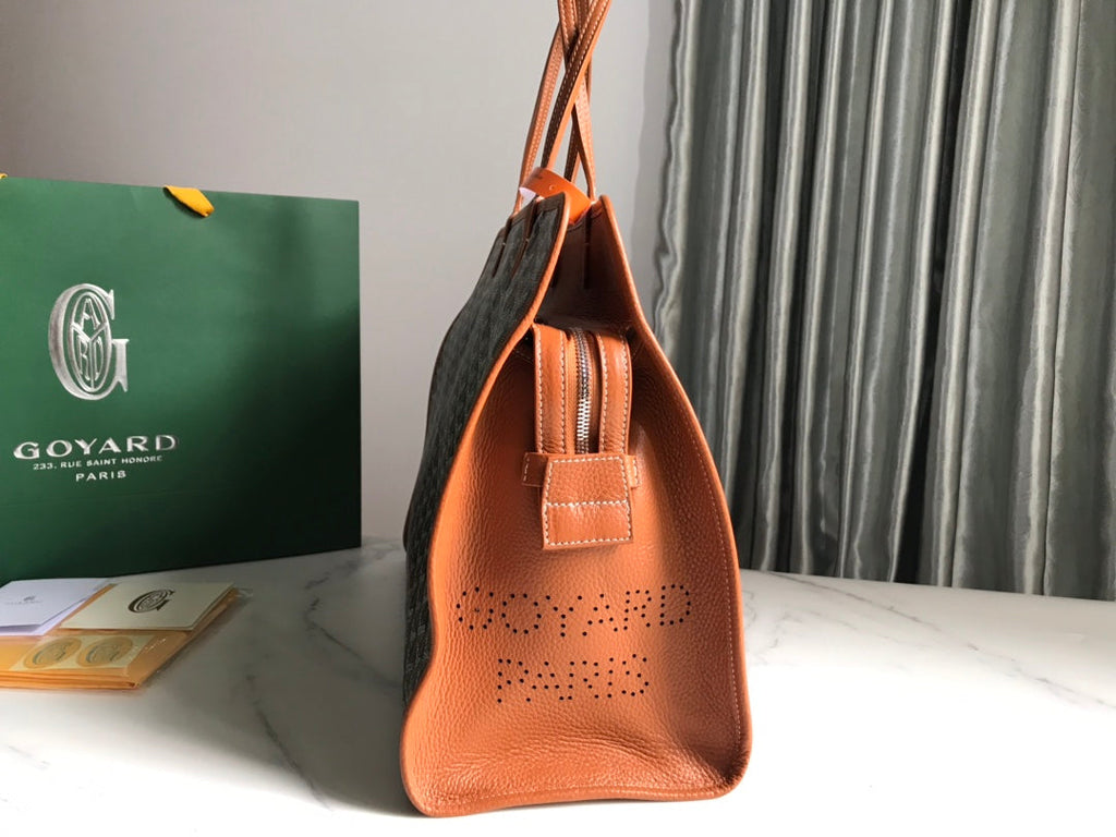 HARDY PM BAG 40 IN BLACK GOYARDINE CANVAS AND TAN TAURILLON LEATHER TRIM