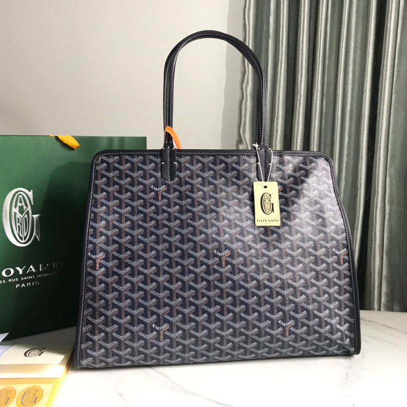 HARDY PM BAG 40 IN NAVY BLUE GOYARDINE CANVAS AND BLACK TAURILLON LEATHER TRIM