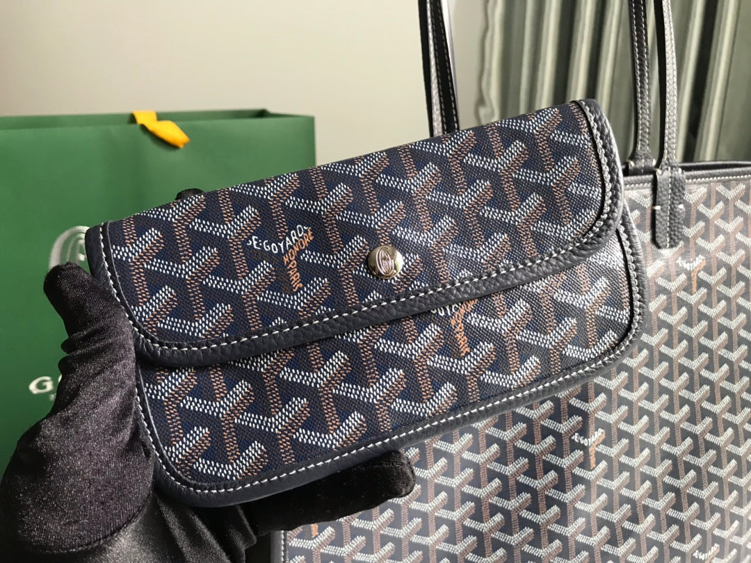 HARDY PM BAG 40 IN NAVY BLUE GOYARDINE CANVAS AND BLACK TAURILLON LEATHER TRIM