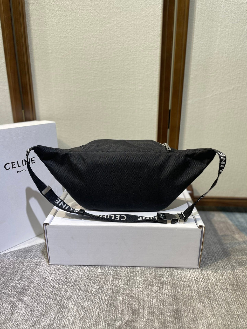 TREKKING BELT BAG 43 IN BLACK NYLON WITH CELINE PRINT