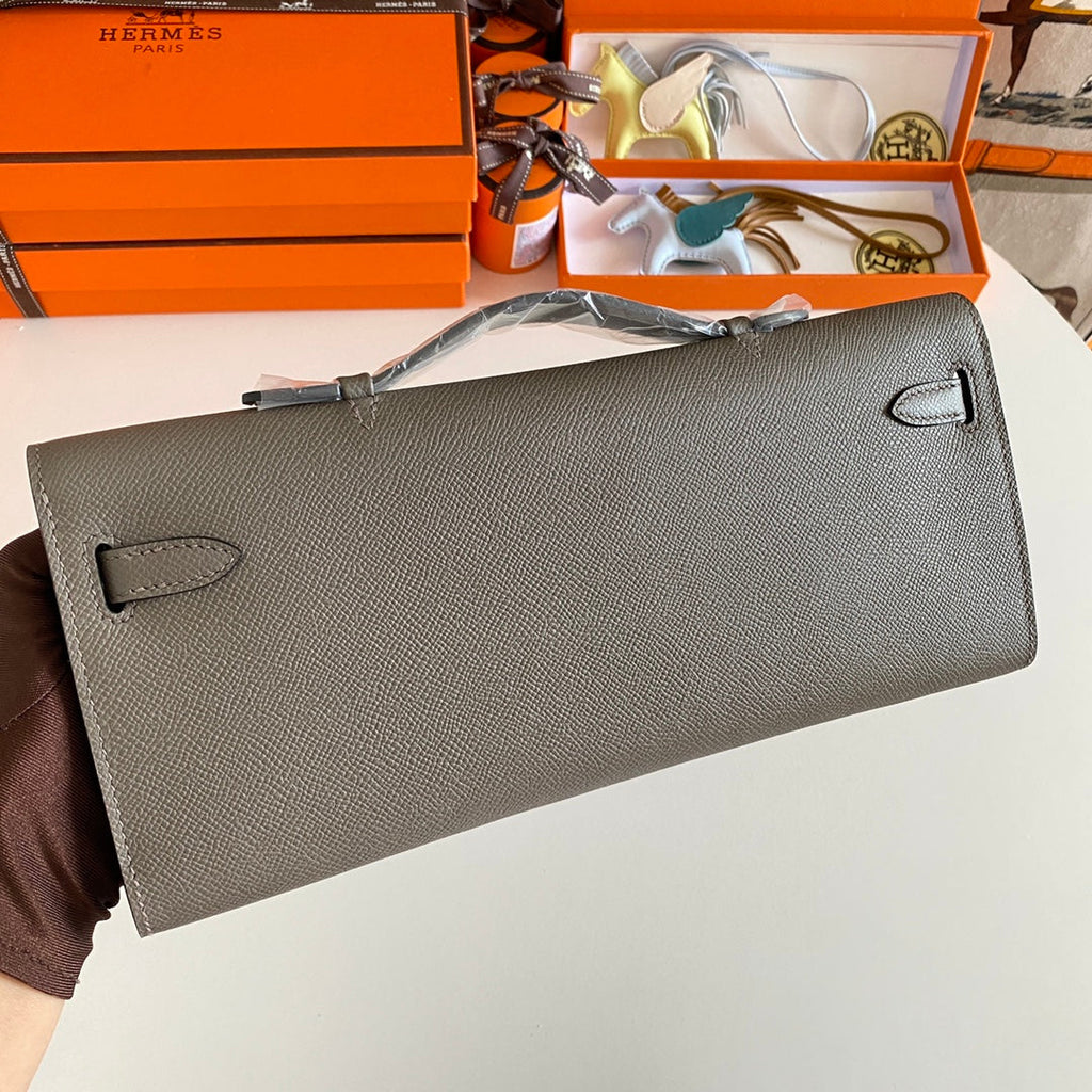 KELLY CUT 31 IN WOOD BROWN CALFSKIN WITH GOLD HARDWARE