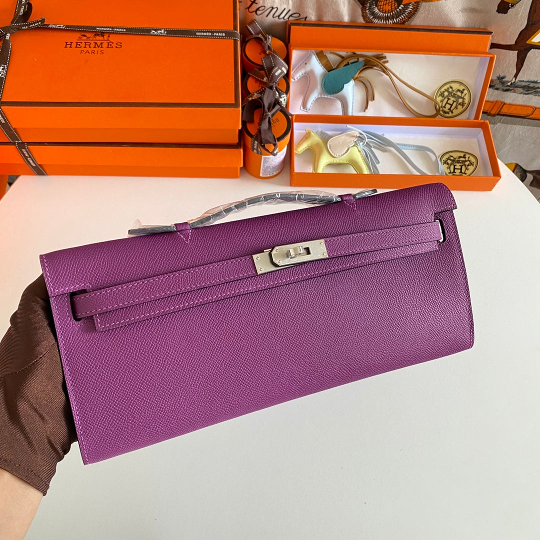 KELLY CUT 31 IN VIOLET PURPLE CALFSKIN WITH SILVER HARDWARE