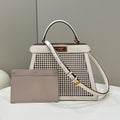 PEEKABOO ISEEU 34 IN WHITE PERFORATED CALFSKIN GOLD HARDWARE