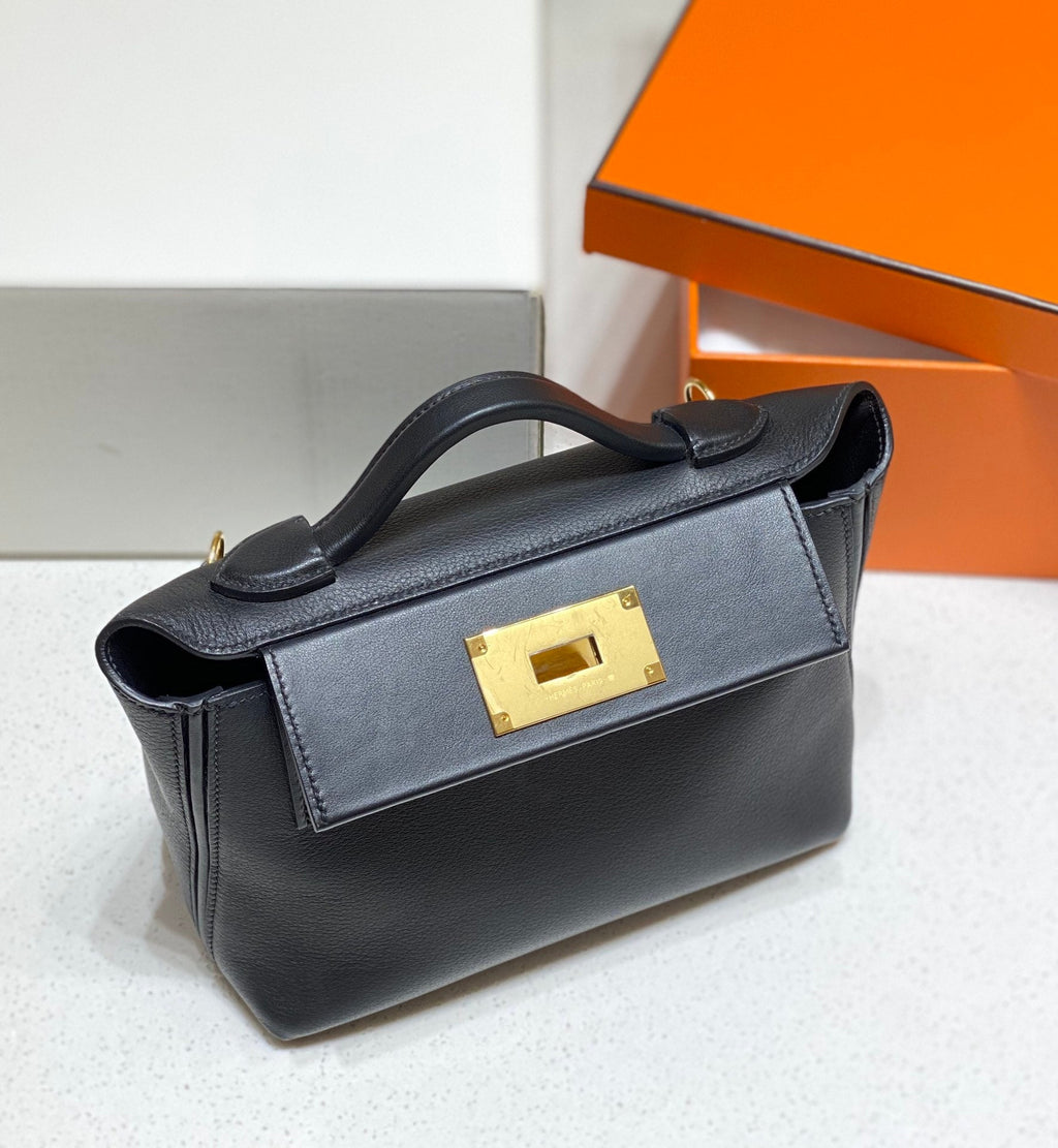 MINI 24/24 21CM IN BLACK EVERCOLOR CALFSKIN GOLD KELLY BUCKLE