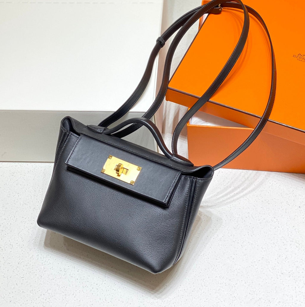 MINI 24/24 21CM IN BLACK EVERCOLOR CALFSKIN GOLD KELLY BUCKLE
