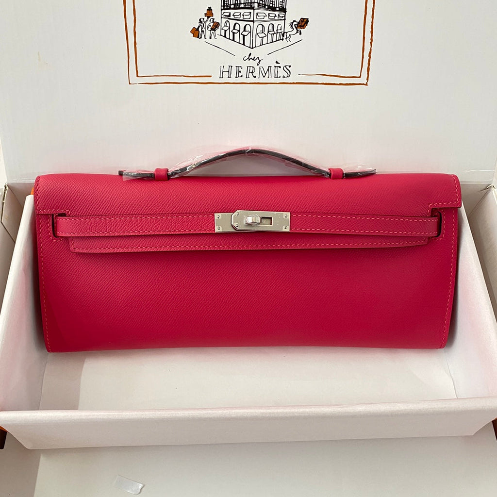 KELLY CUT 31 IN CHERRY RED CALFSKIN WITH SILVER HARDWARE