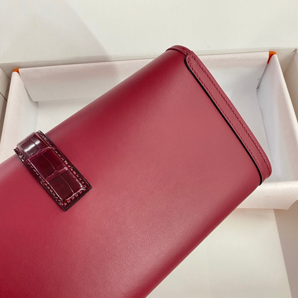 JIGE ELAN 29 CLUTCH IN CHERRY RED CALFSKIN WITH WINE RED LIZARD SKIN