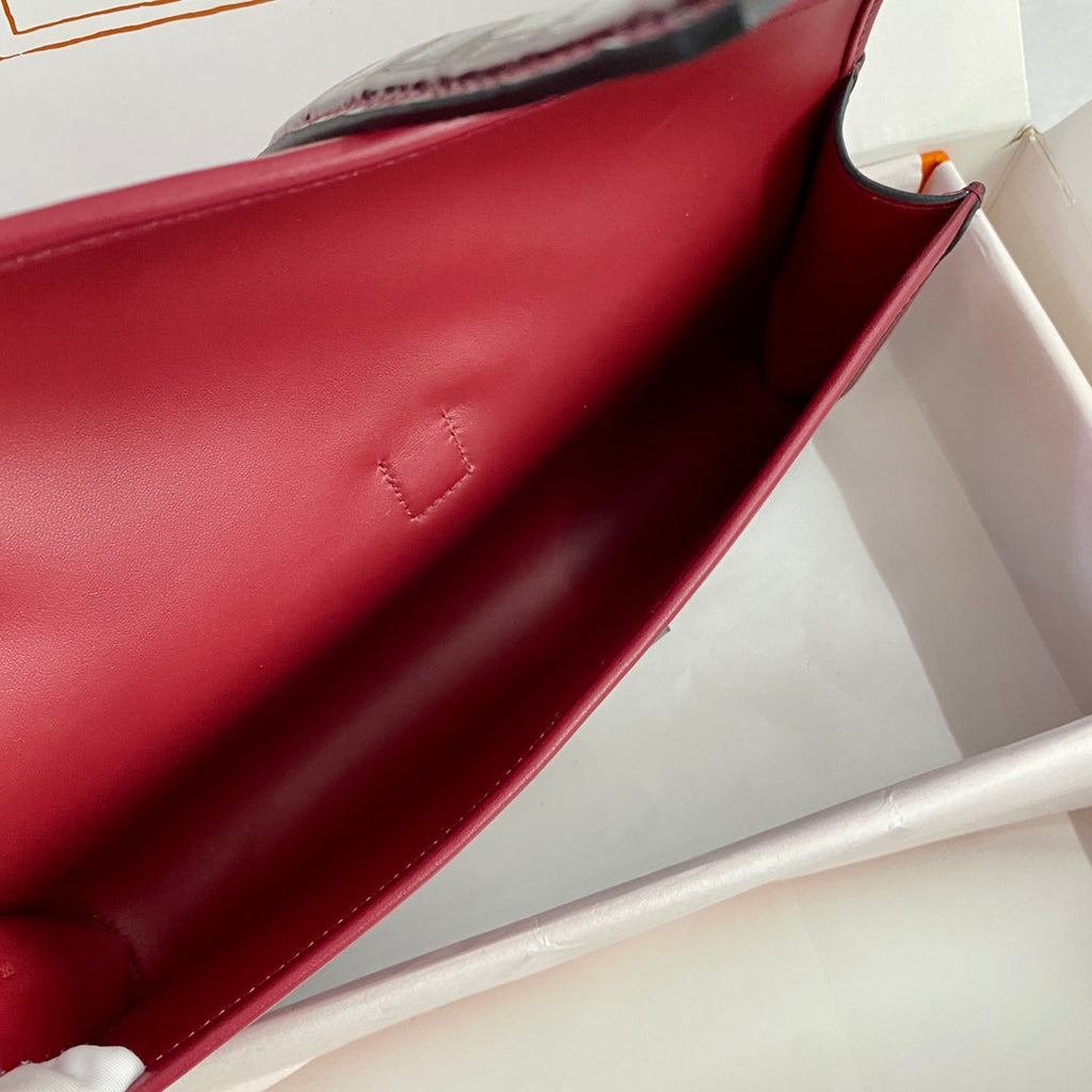 JIGE ELAN 29 CLUTCH IN CHERRY RED CALFSKIN WITH WINE RED LIZARD SKIN