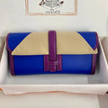 JIGE ELAN 29 CLUTCH IN COBALT BLUE CALFSKIN WITH VIOLET PURPLE LIZARD SKIN