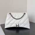 CRUSH CHAINED BAG 32 IN WHITE QUILTED CRUSHED CALFSKIN SILVER HARDWARE