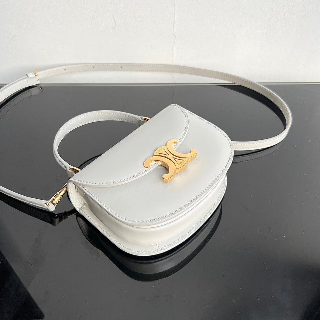 TRIOMPHE SHINY CALFSKIN HANDBAG 18 WHITE