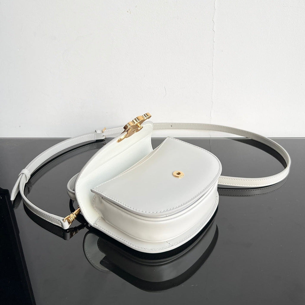 TRIOMPHE SHINY CALFSKIN HANDBAG 18 WHITE