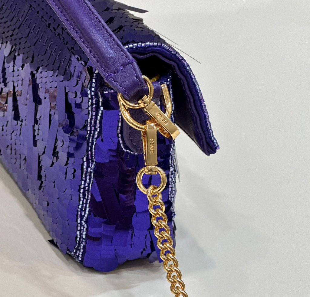 BAGUETTE MINI 19 IN GRAPE JELLY SEQUINS GOLD HARDWARE