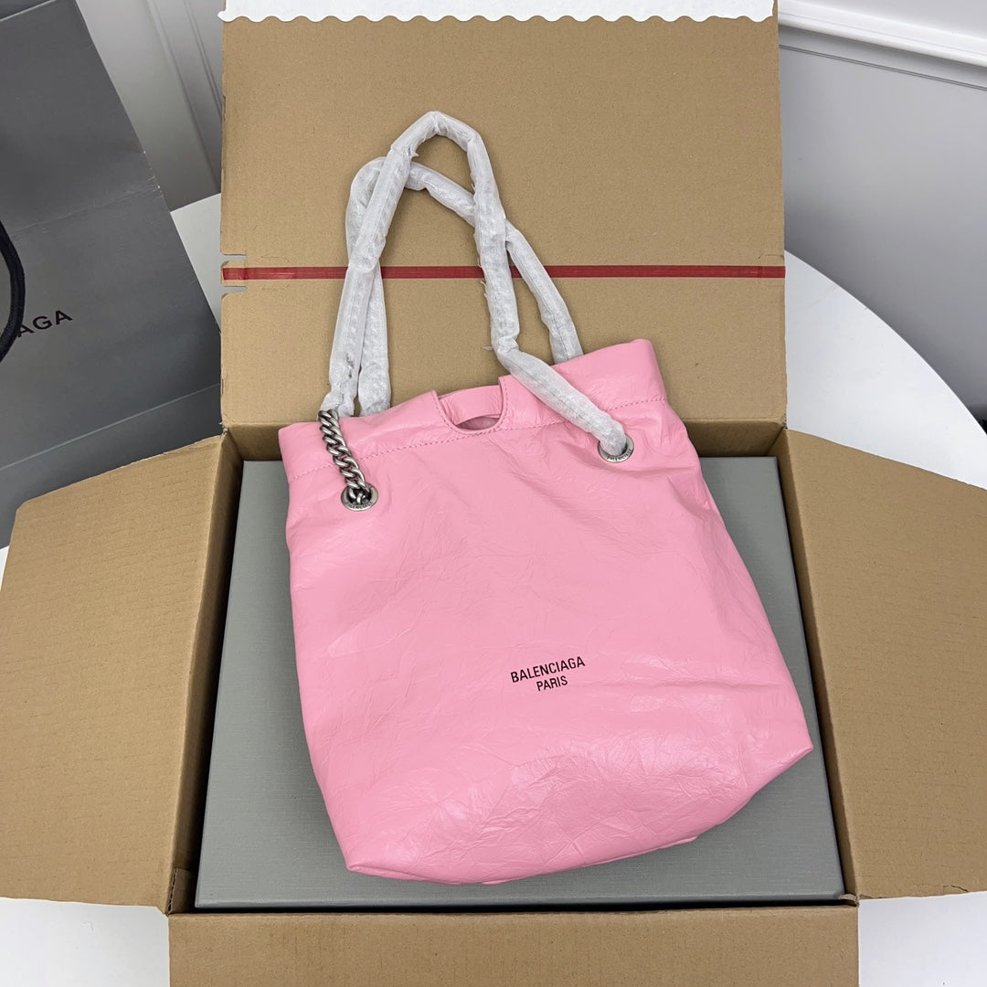 CRUSH SMALL TOTE BAG 27 IN PINK CRUSHED CALFSKIN SILVER HARDWARE
