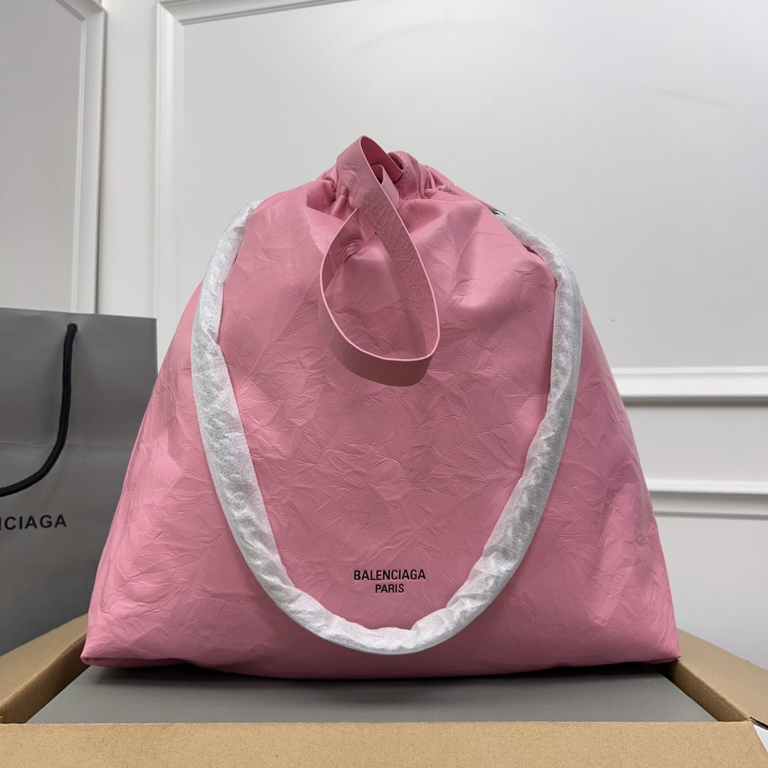CRUSH LARGE TOTE BAG 46 IN PINK CRUSHED CALFSKIN SILVER HARDWARE