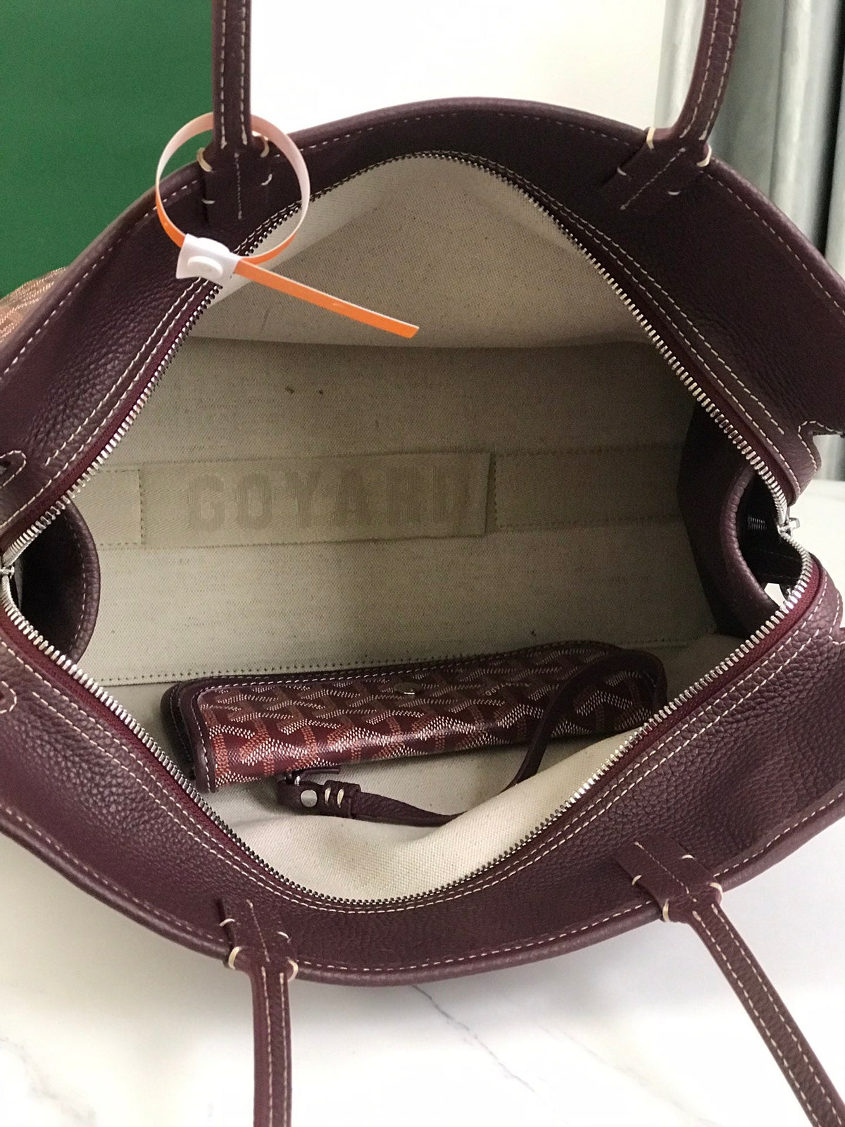 HARDY PM BAG 40 IN BROWN GOYARDINE CANVAS AND TAURILLON LEATHER TRIM