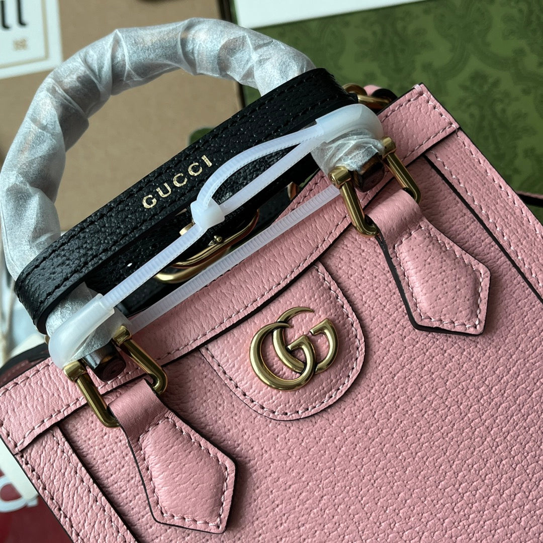 DIANA TOTE BAG 19 IN PINK LAMBSKIN WITH BAMBOO HANDLE