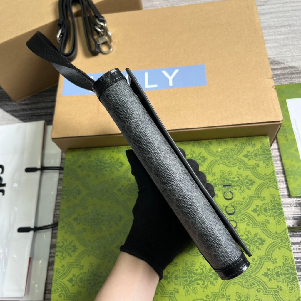 GG CLASP CLUTCH 20 IN BLACK CANVAS AND CALFSKIN
