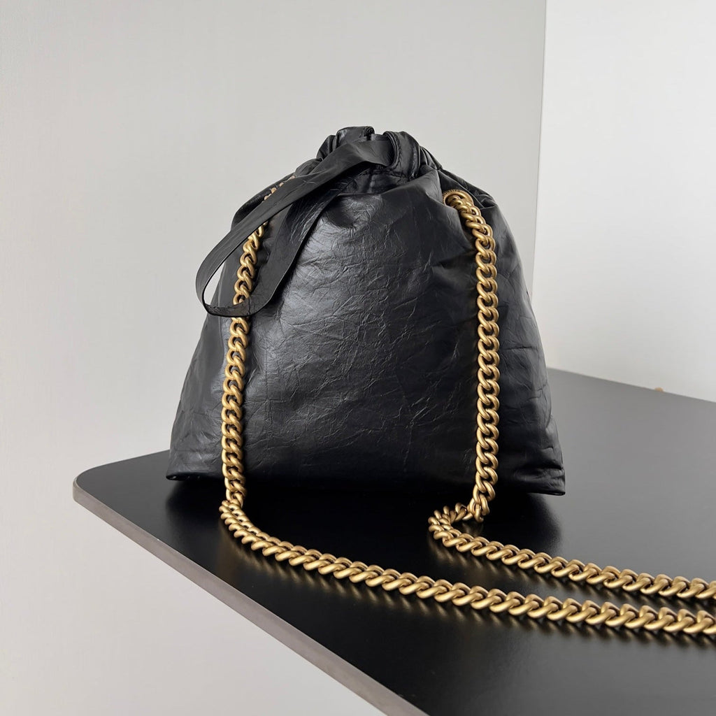 CRUSH SMALL TOTE BAG 26 IN BLACK CRUSHED CALFSKIN GOLD HARDWARE
