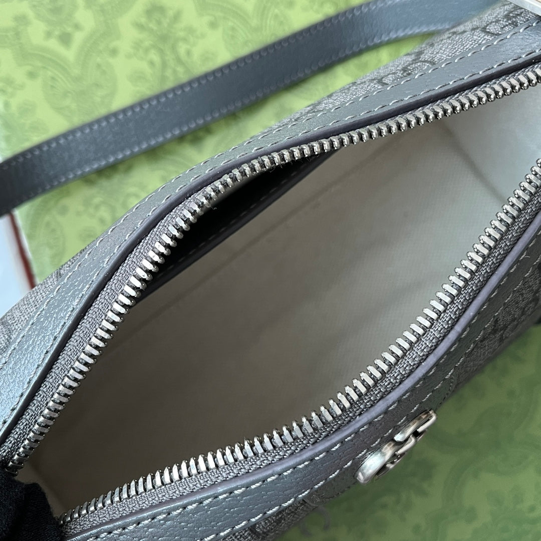 OPHIDIA MESSENGER BAG 35 IN GREY BLACK GG CALFSKIN