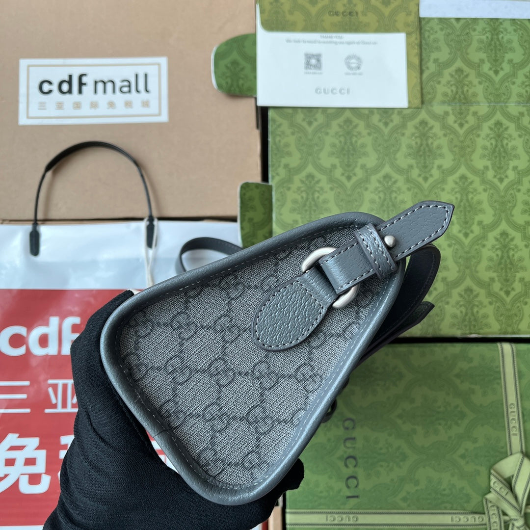 OPHIDIA MESSENGER BAG 35 IN GREY BLACK GG CALFSKIN