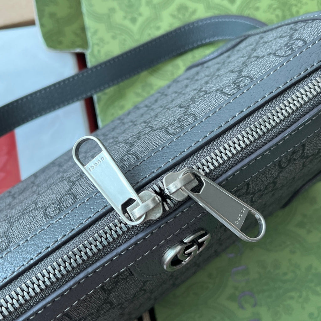 OPHIDIA MESSENGER BAG 35 IN GREY BLACK GG CALFSKIN