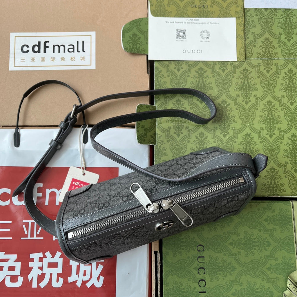 OPHIDIA MESSENGER BAG 35 IN GREY BLACK GG CALFSKIN