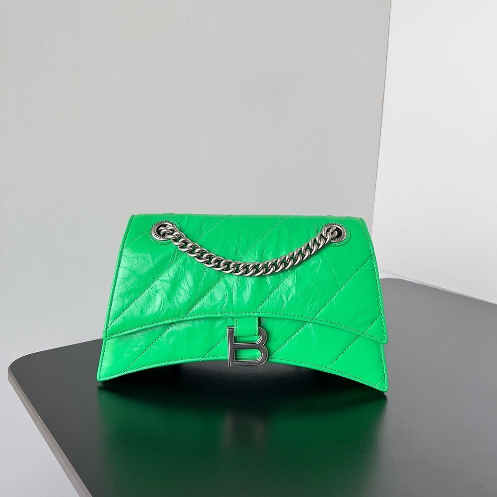 CRUSH CHAINED BAG 25 IN GREEN QUILTED CRUSHED CALFSKIN SILVER HARDWARE