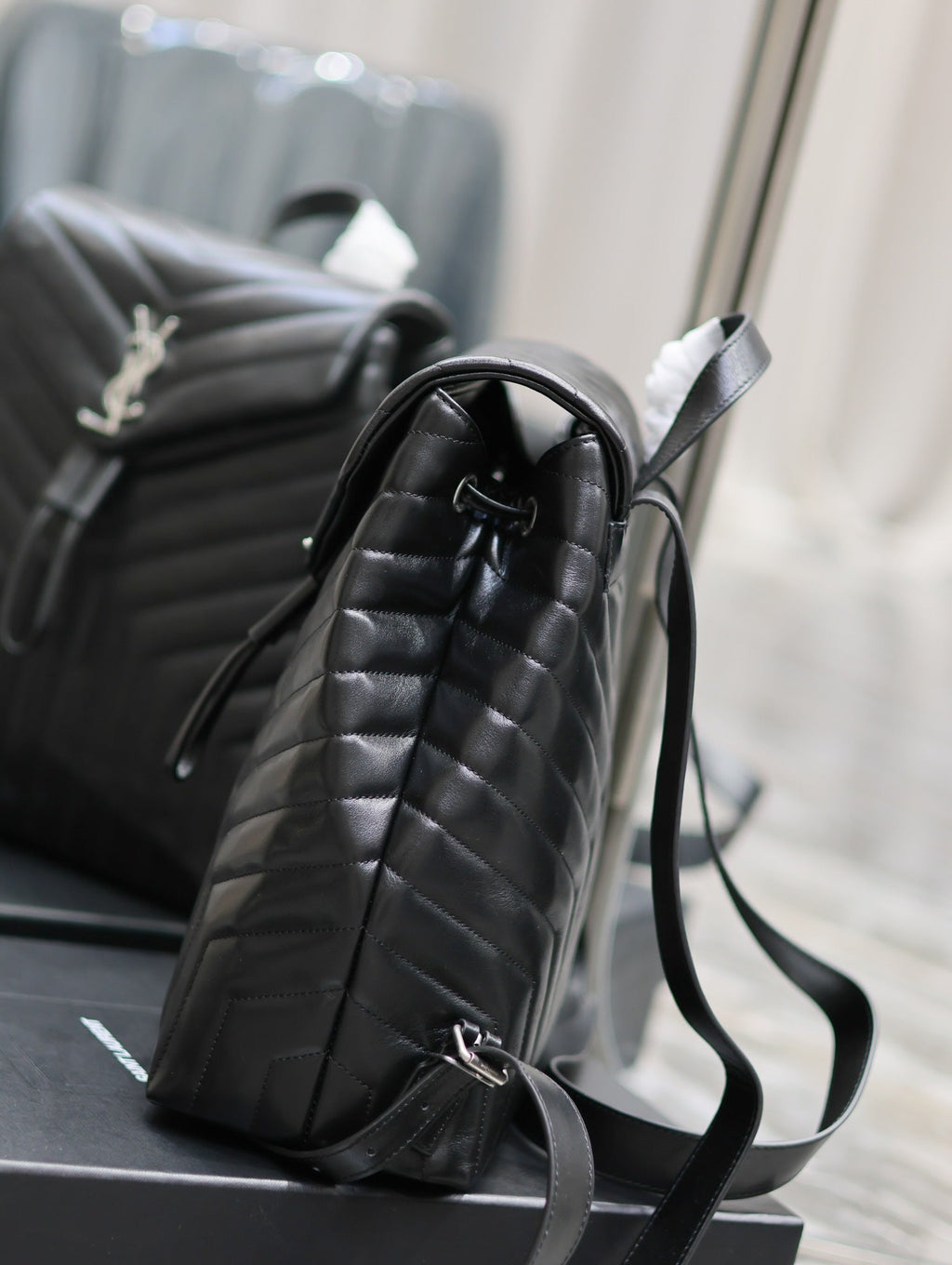 LOU BACKPACK 33 IN BLACK QUILTED CALFSKIN SILVER HARDWARE