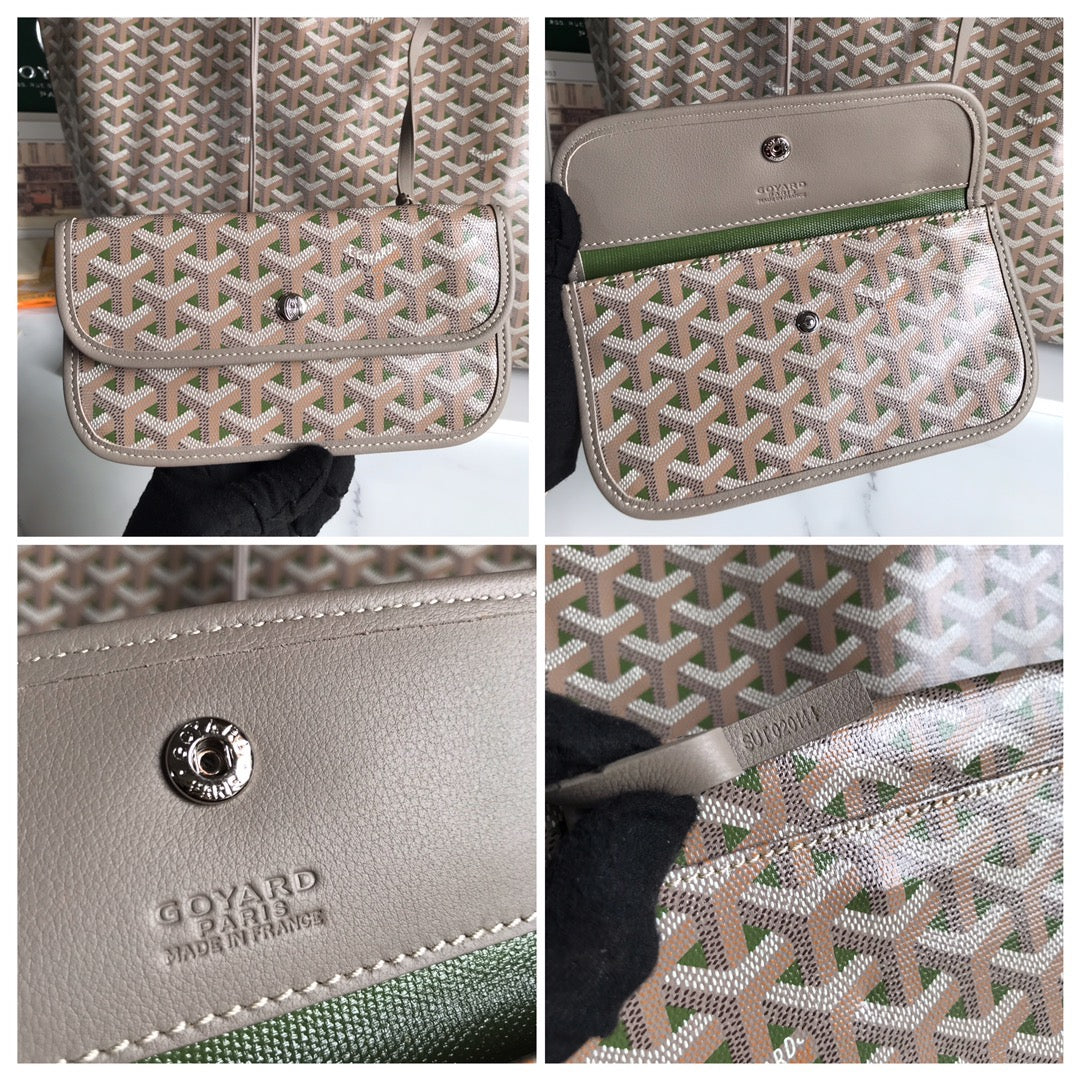 SAINT LOUIS GM 40 IN GREY MIX GREEN GOYARDINE CANVAS AND CALFSKIN