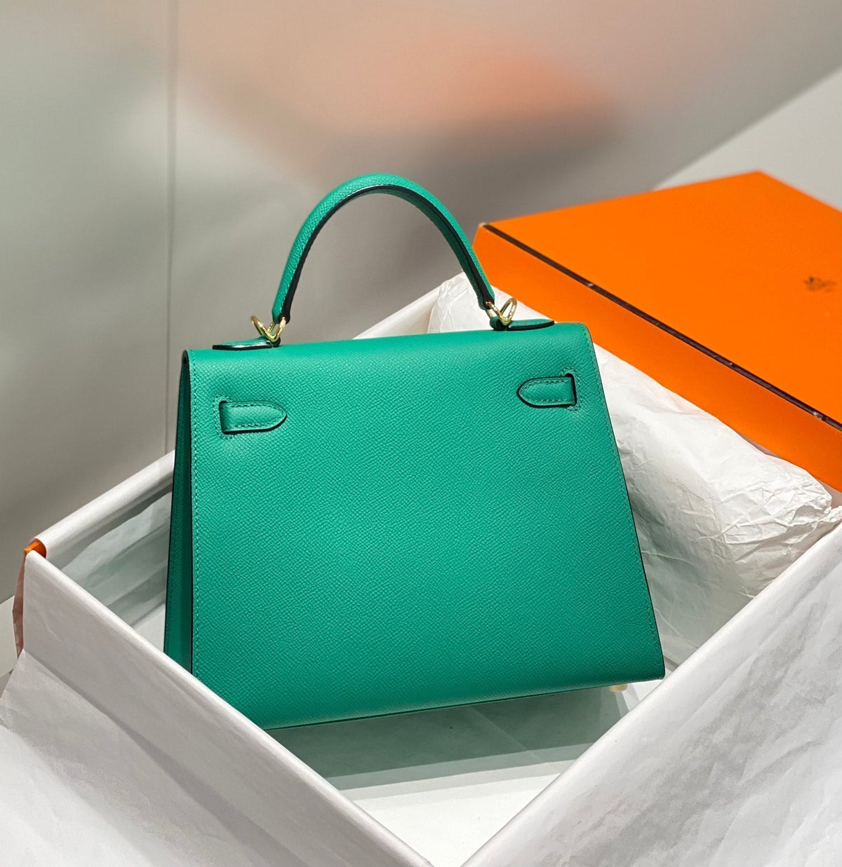 KELLY 25CM IN VERT VERTIGO EPSOM CALFSKIN GOLD HARDWARE