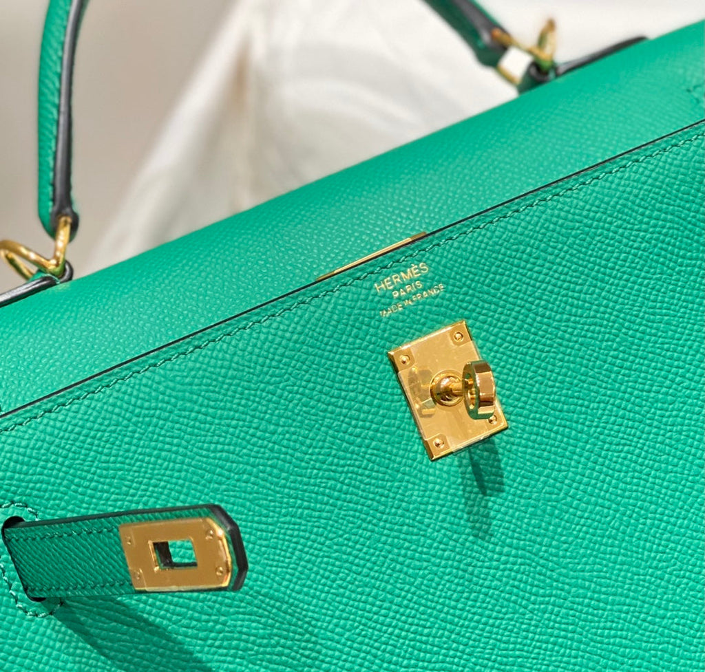 KELLY 25CM IN VERT VERTIGO EPSOM CALFSKIN GOLD HARDWARE