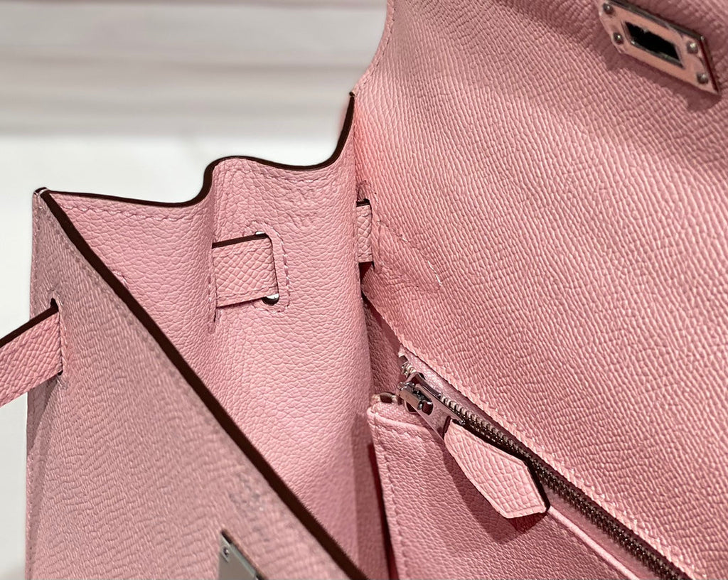 KELLY 28CM IN ROSE SAKURA SWIFT CALFSKIN SILVER HARDWARE