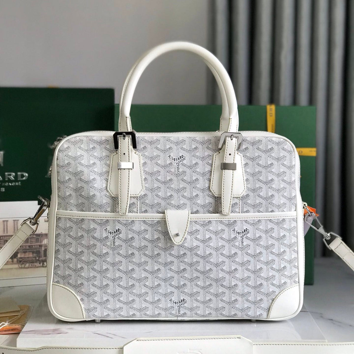 AMBASSADE DOCUMENT CASE 35 IN WHITE GOYARDINE CANVAS
