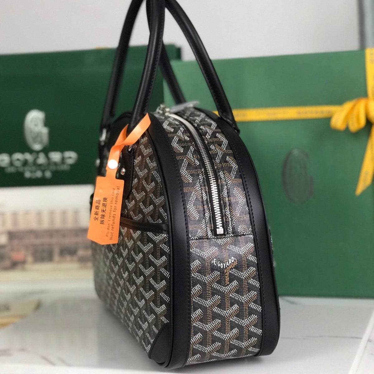 SAINT JEANNE BAG 35 IN BLACK GOYARDINE CANVAS AND CALFSKIN