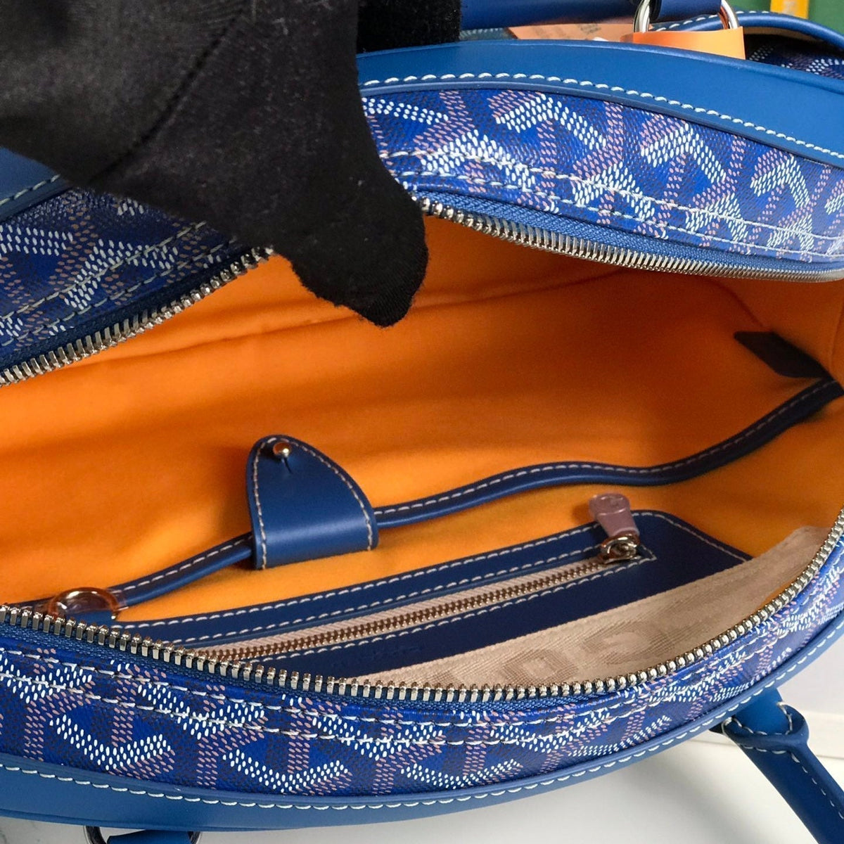 SAINT JEANNE BAG 35 IN AZURE BLUE GOYARDINE CANVAS AND CALFSKIN