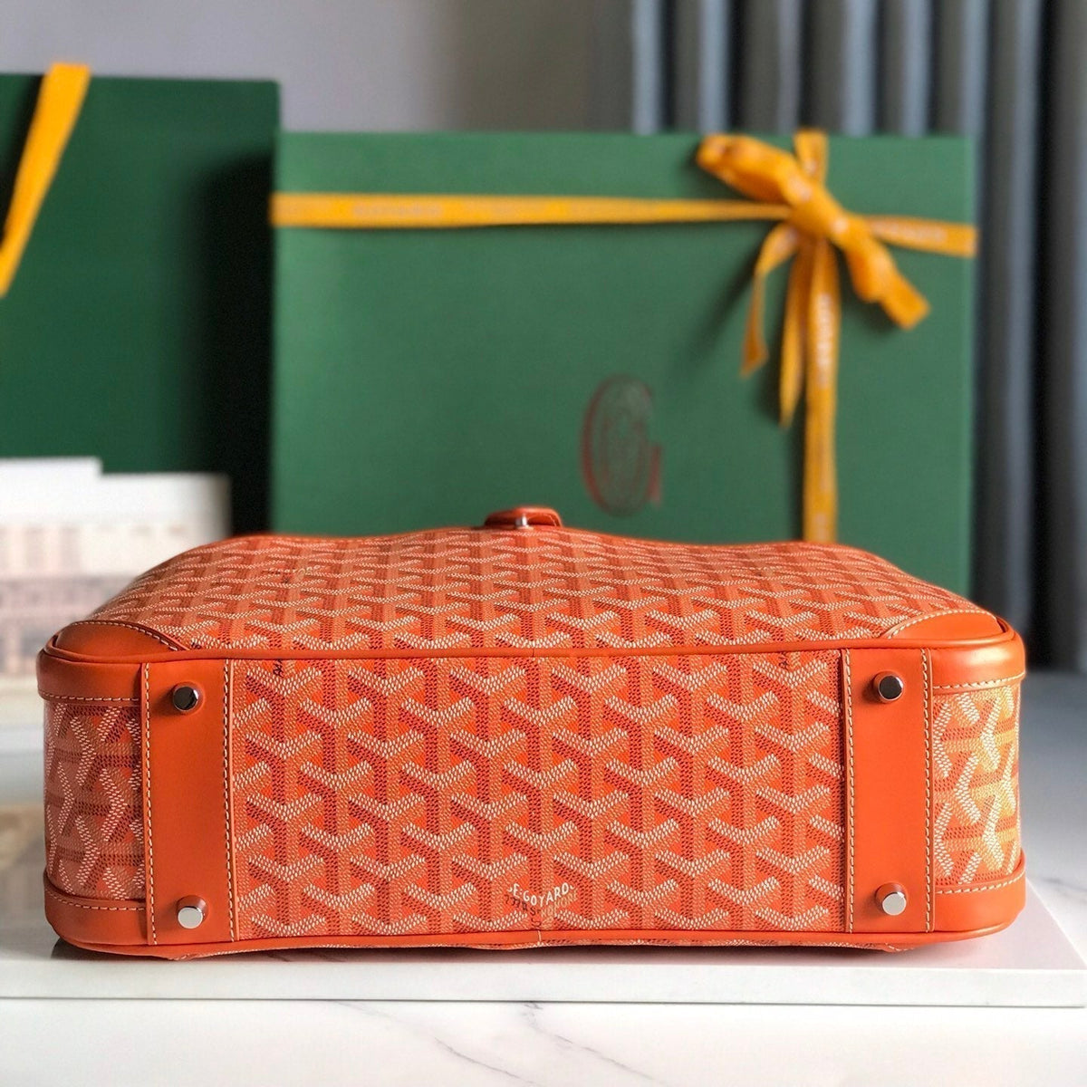 SAINT JEANNE BAG 35 IN RED ORANGE GOYARDINE CANVAS AND CALFSKIN