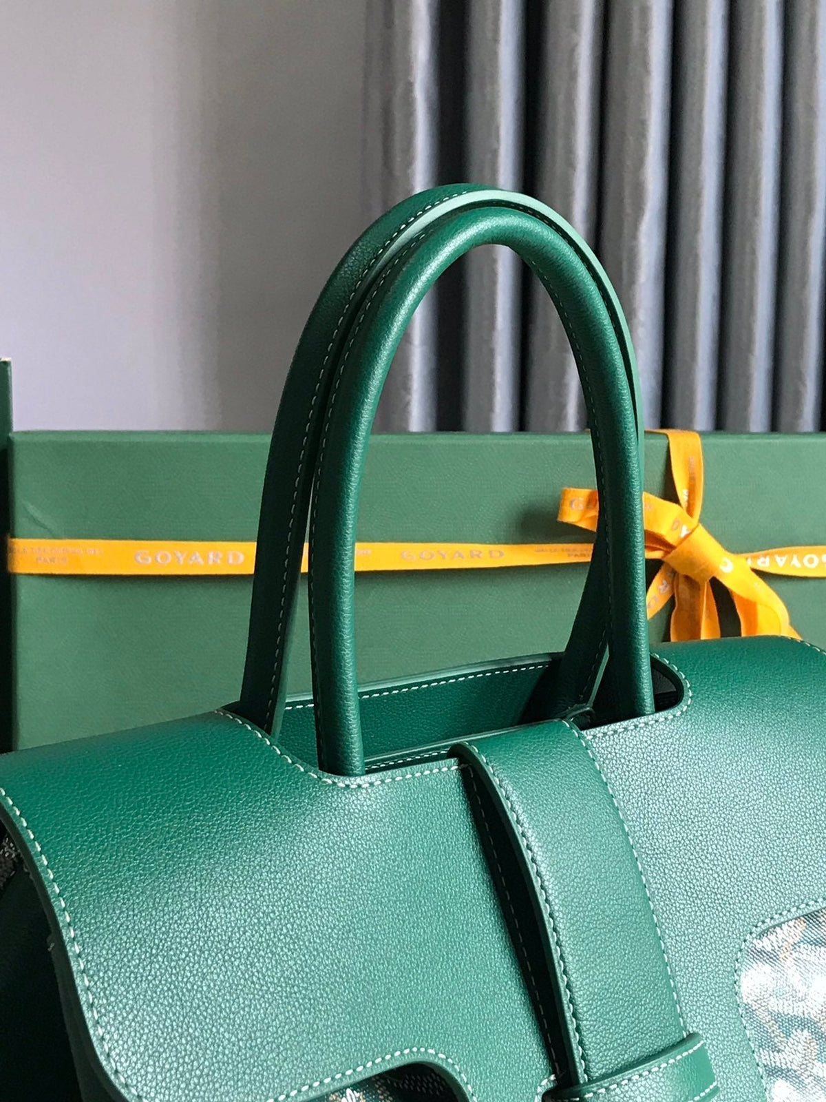 SAIGON SOUPLE BAG 34 IN GREEN GOYARDINE CANVAS AND CALFSKIN