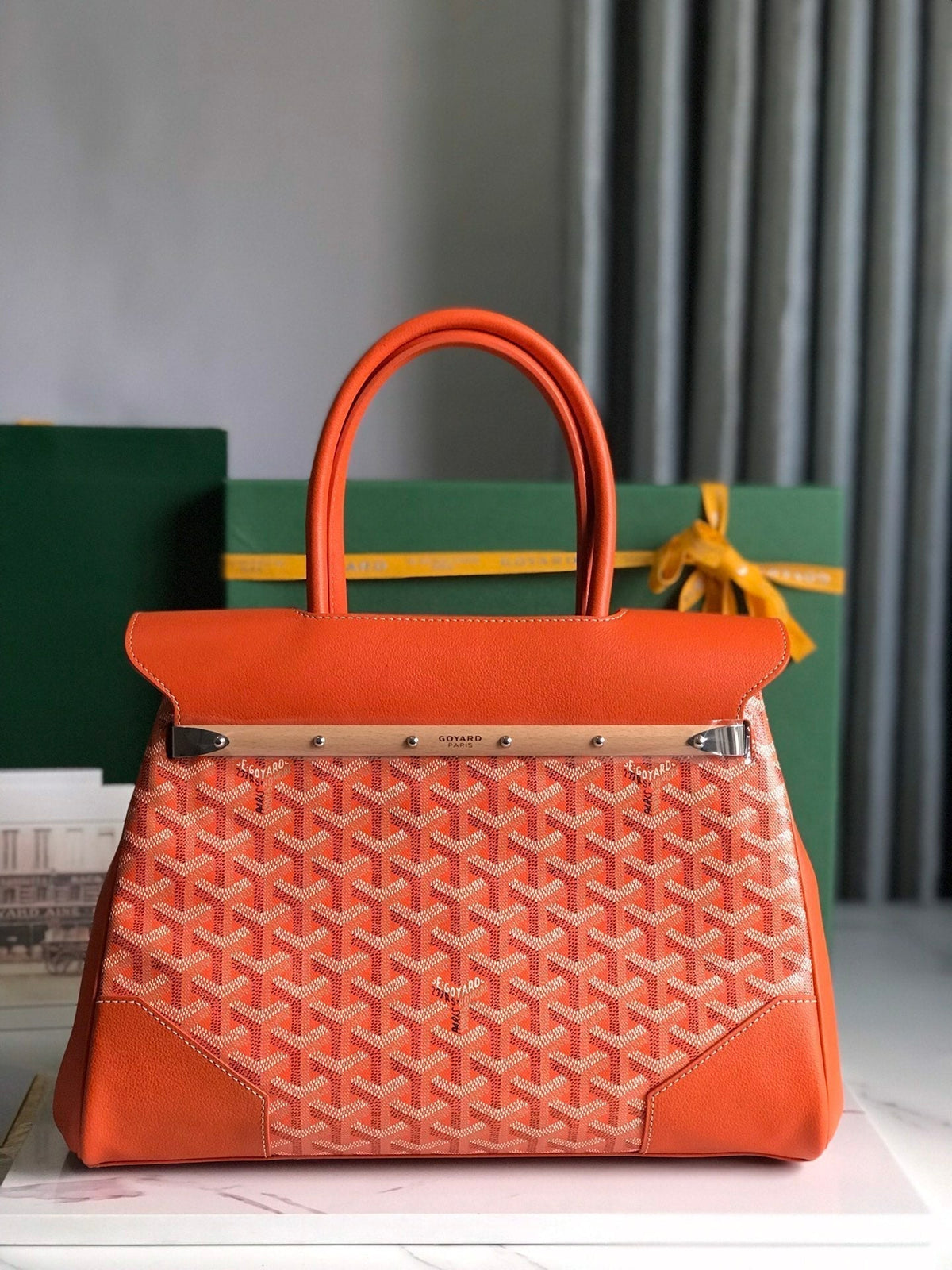 SAIGON SOUPLE BAG 34 IN RED ORANGE GOYARDINE CANVAS AND CALFSKIN
