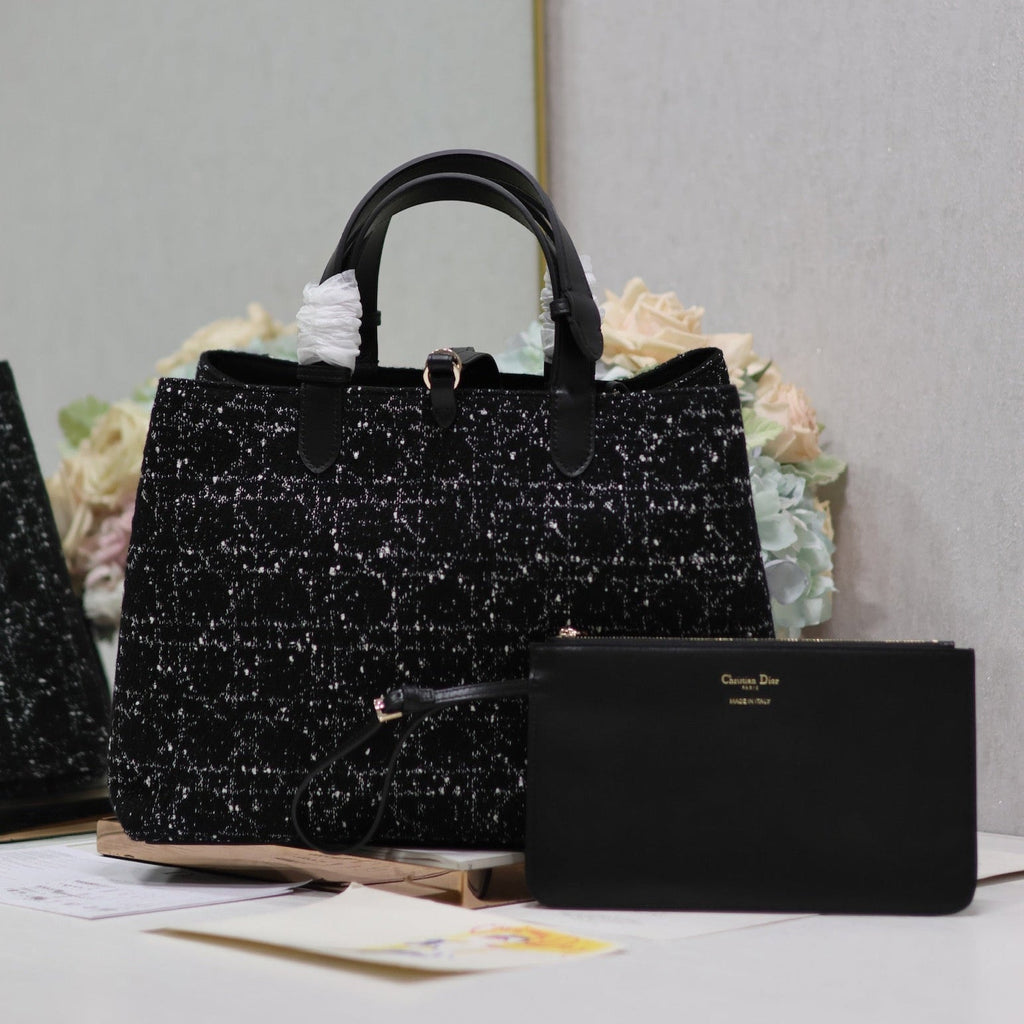 TOUJOURS BAG 37 IN BLACK MIX WHITE CANNAGE TWEED WITH GOLD HARDWARE