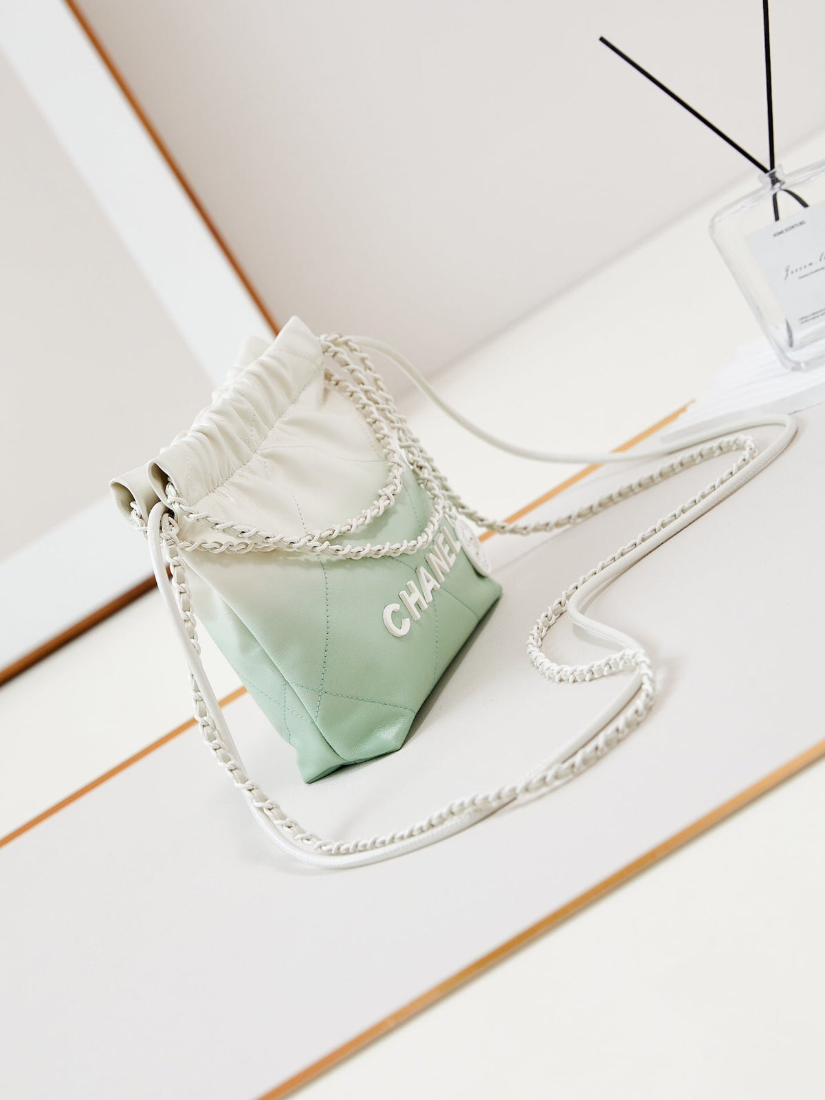 CC MINI 20 HOBO BAG IN WHITE MIX LIGHT GREEN CALFSKIN