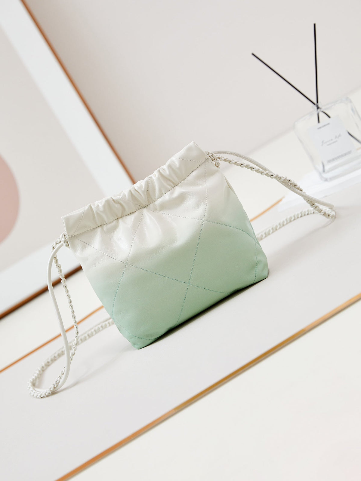 CC MINI 20 HOBO BAG IN WHITE MIX LIGHT GREEN CALFSKIN