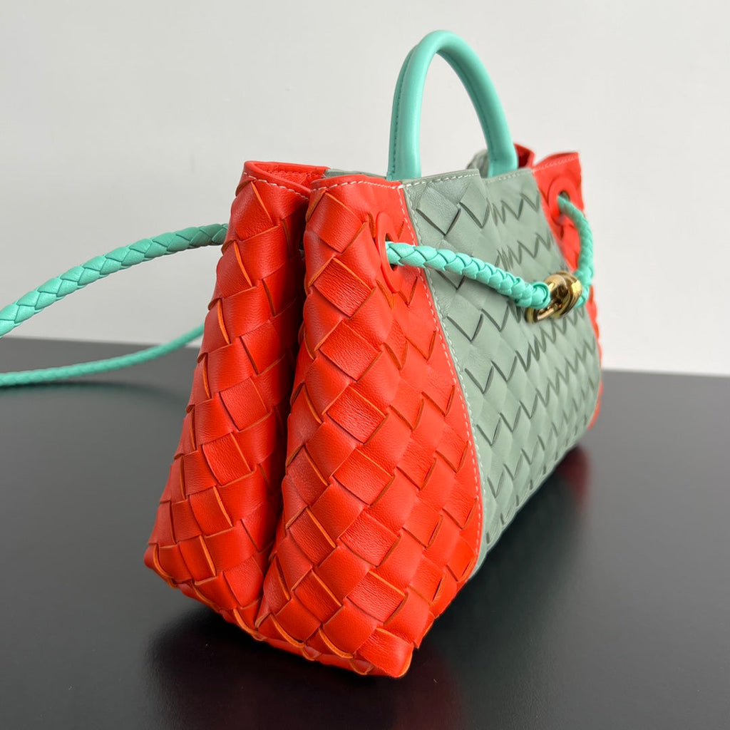 EAST WEST ANDIAMO BAG 29 IN ORANGE AND LIGHT GREEN CALFSKIN