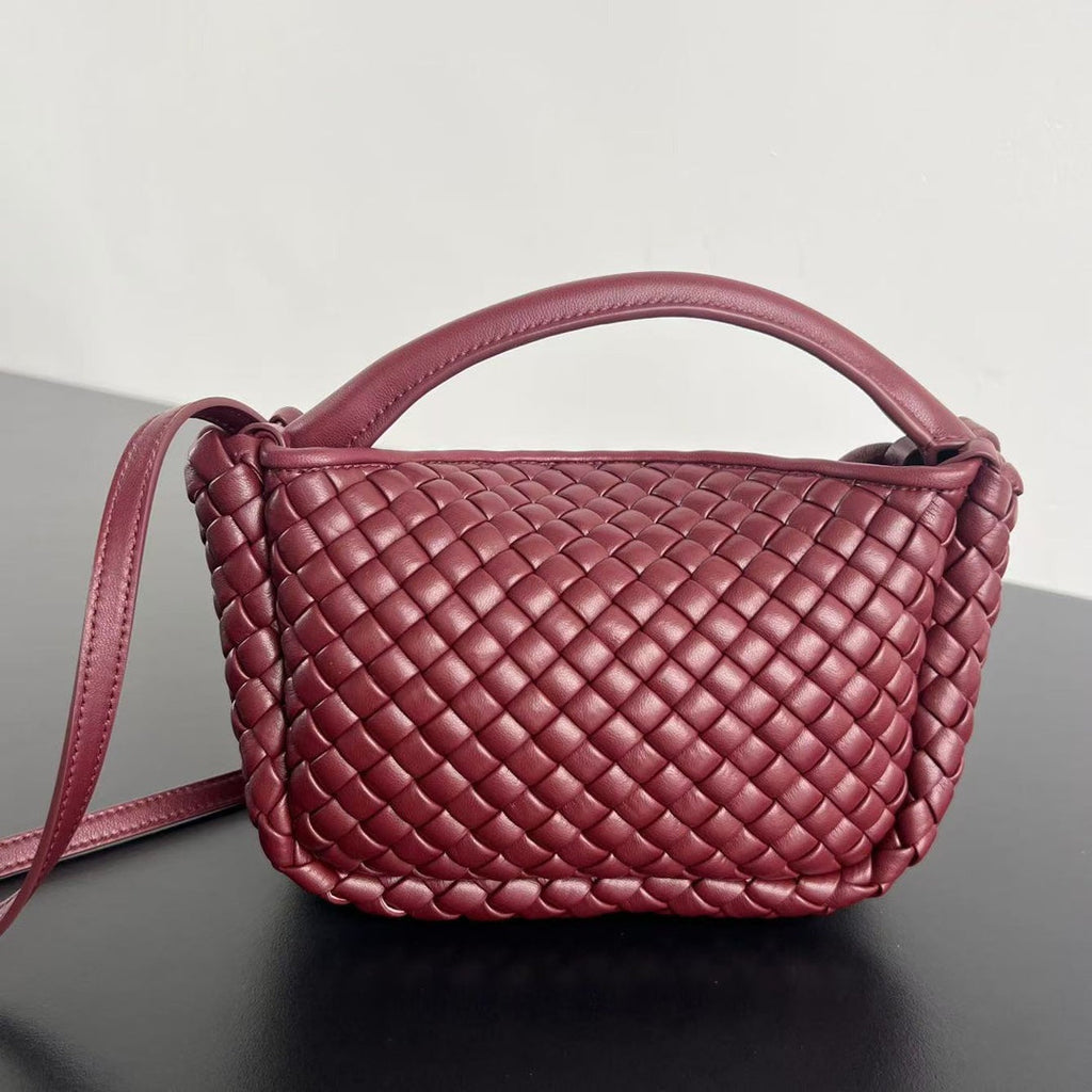 COBBLE TOP HANDLE BAG 23 IN BURGUNDY RED LAMBSKIN